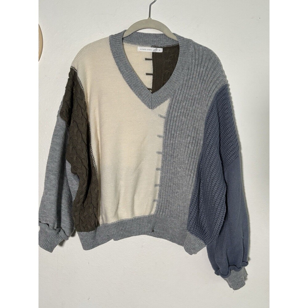 Altar'd State Women’s Oversized Chunky Knit Sweater Patchwork Cottagecore Boho M